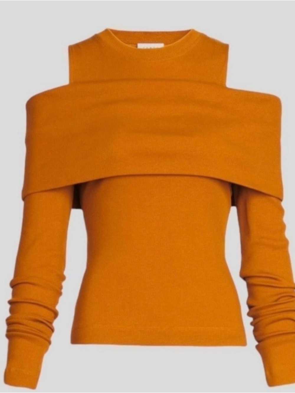 Tanya Taylor Burnt Orange Off-The-Shoulder Knit Shirt